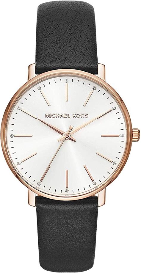 michael kors women's mk2834 'pyper' black leather watch